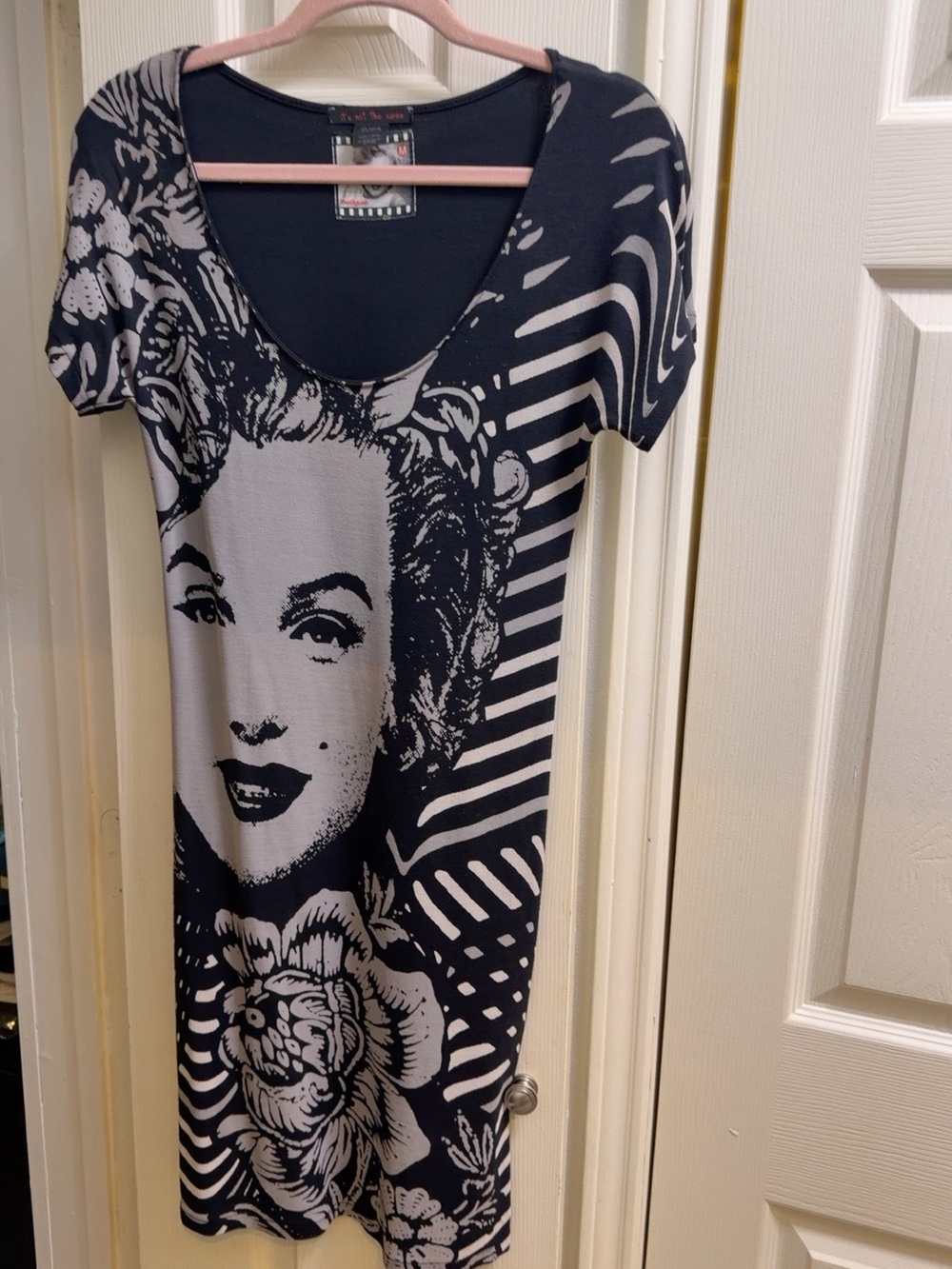 Desigual Black and White Pop Portrait Scoop Mini Dress